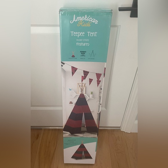 American Kids Tee-Pee Play Tent, Rugby Stripe Red and Black - Picture 2 of 4
